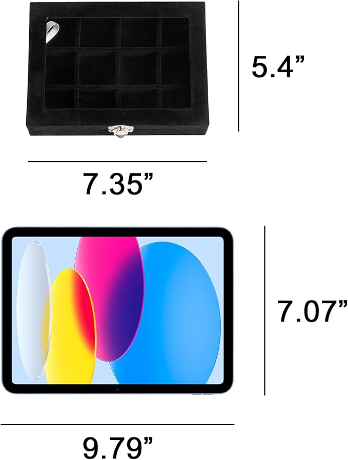 Frebeauty Jewelry Organizer Tray with Clear Lid,12 Grid Velvet Drawer Insert Jewelry Storage Box with Transparent lid Jewelry Display Case Store Showcase Jewelry Box Gift for Women(Pink,12 Grid)