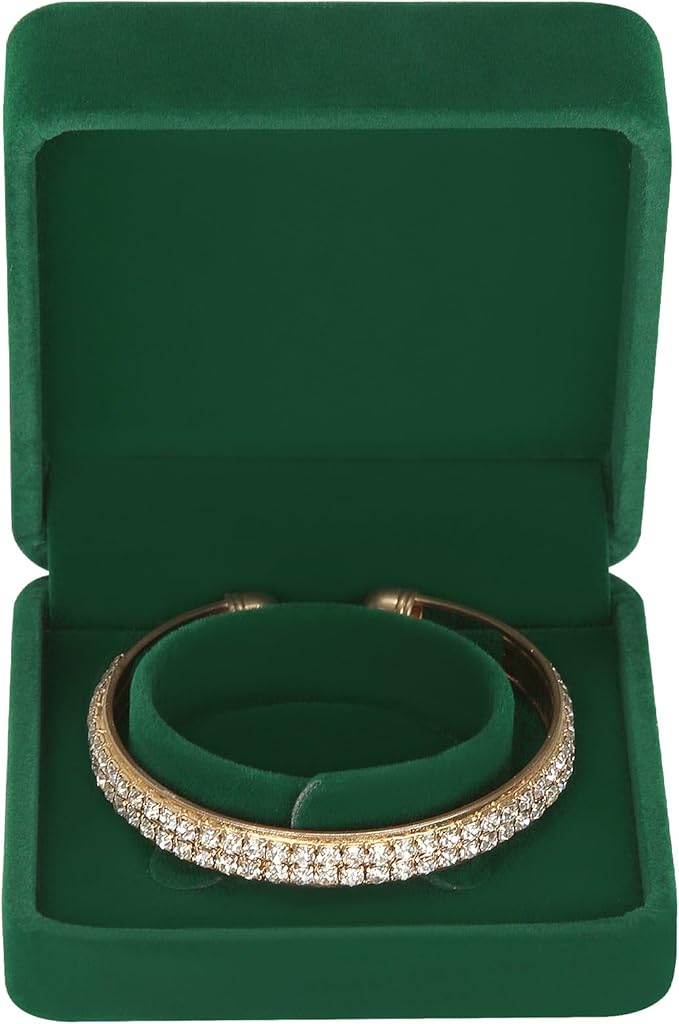 LETURE 4 Pieces Classic Velvet Bracelet Bangle Pendant Necklace Gift Box, Travel Jewelry Box Display Storage Case for Gift, Wedding, Engagement, Proposal, Birthday (4PCS Bracelet-GREEN)