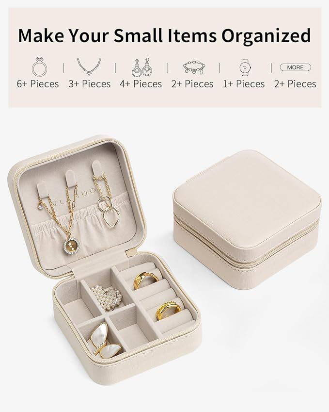 VLANDO Travel Jewelry Box, Small Jewelry Travel Organizer Case for Girls Women - white*6 pack