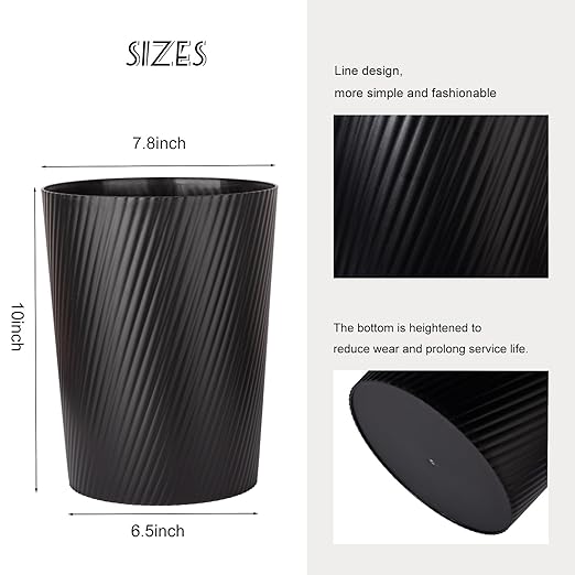 UUJOLY Small Trash Can Wastebasket Garbage Can Container Bins for Bathrooms, Laundry Room, Kitchens, Offices, Kids Rooms, Dorms (Black)