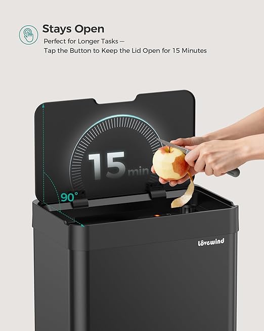Kitchen Trash Can Touchless, 13 Gallon/50 Liter Stainless Steel Automatic Motion Sensor Trash Can, Type-C Rechargeable Garbage Can with Lid, Silent Close, Touchless Trash Bin for Home Kitchen, Black