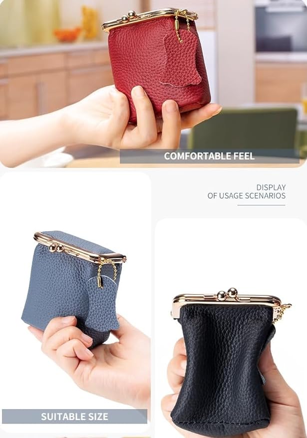 Genuine Leather Mini Jewelry Box & Vintage Wallet for Women - Compact Travel Coin Purse, Lipstick Storage Organizer, Retro Leather Clutch Case (Orange)