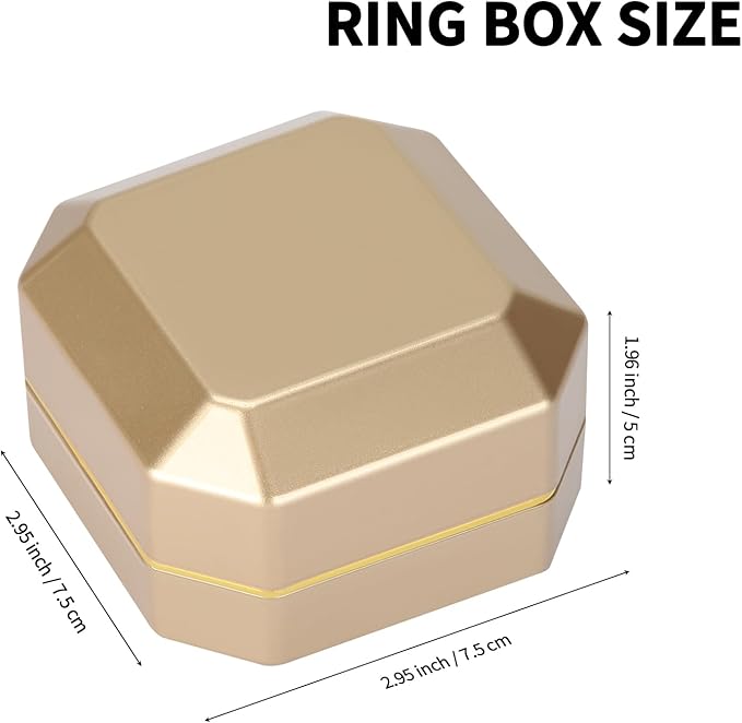 Luxury LED Jewelry Earring Pendant Stud Box, Velvet Earring Necklace Gift Box Storage Case Organizer Holder for Proposal Engagement Wedding Anniversary Birthday Ceremony (Gold)