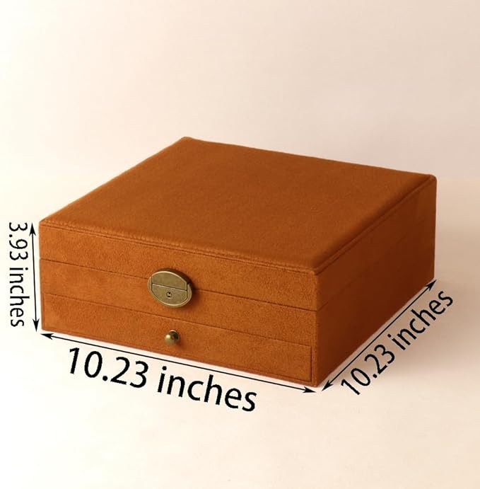 Women Jewelry Box Lockable 3 Layers Large Jewelry Organizer Storage Case for Earrings Necklaces Rings Bracelets,Green Display Jewel Holder (Caramel)