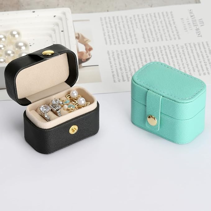 KUKUVR Small Travel Jewelry Box For Ring Stud Earring, Mini Jewelry Ring Holder for Multiple Rings, Portable Jewelry Storage Organizer Case (Black)