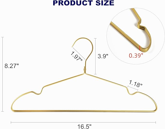 Amber Home Premium Matte Gold Aluminum Coat Hangers 20 Pack, 16.5” Extra Smooth & Durable Metal Shirt Dress Hanger, Light & Sturdy Metal Rack for Jacket Trouser Pant Slack