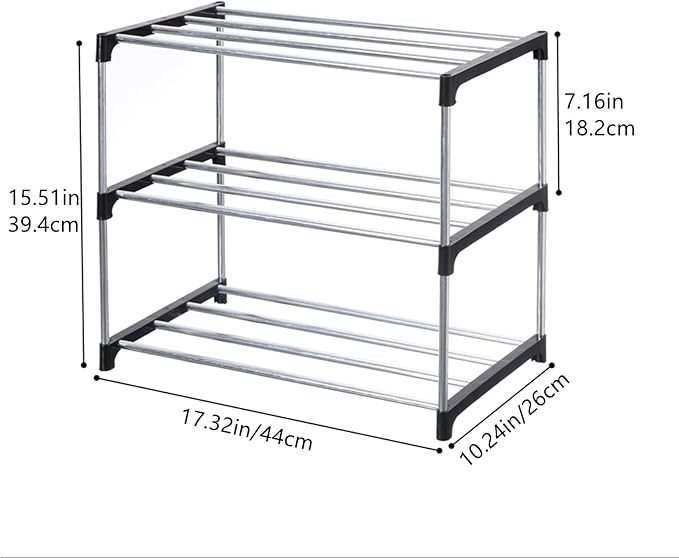 Jucaifu Stackable Small Shoe Rack, Entryway, Hallway and Closet Space Saving Storage and Organization (3-Tier, Black)
