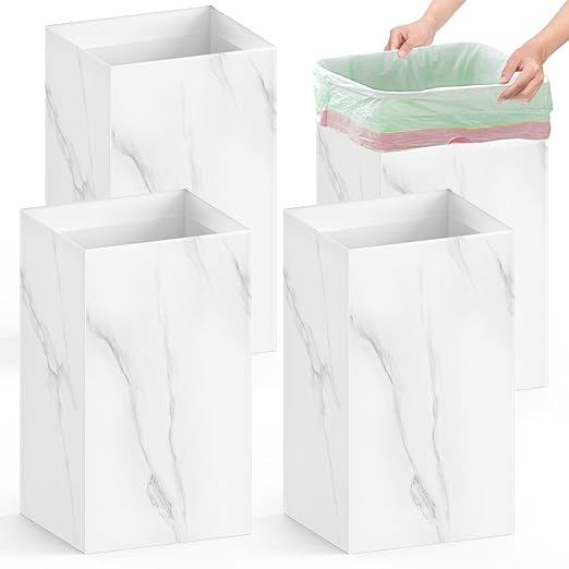 Magicheap 4 Pack Extra Large Disposable Trash Cans, Reusable Portable Garbage Can, 13 Gallon (21.6" H x 13.5" W x 10" D), Extra Thick Recycled Cardboard Portable Garbage Can and Recycling Bins,Marble