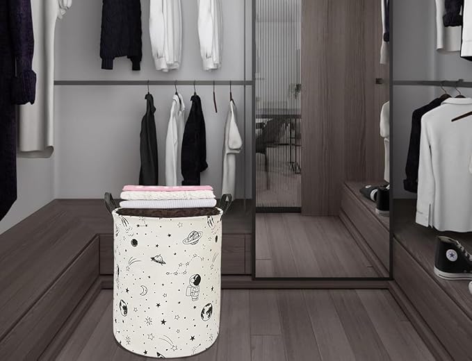 Collapsible Kids Laundry Basket Clothes Hamper, Foldable Storage Organizer Bin, Toy Clothes Storage with Handles for Boys Girls Bedroom, Room Decor Astronaut