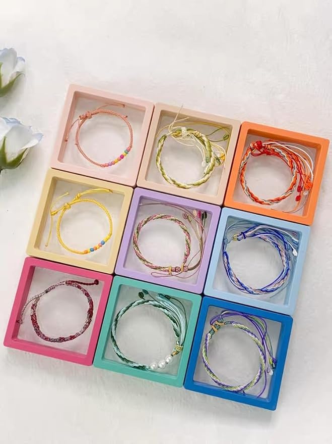 12PCS 3D Floating Frame Display Stand, Jewelry Box, Gift Box, Ornament Organizer, Small Travel Jewelry Box, PE Film Anti-Oxidation, Suspended Display Box Stackable (Multicolour, 3.54 * 3.54)