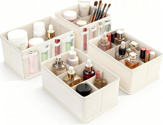 VERONLY Cosmetic Storage Bins Makeup Organizer, Adjustable Multifunction Storage Box Desk Drawer Divider for Makeup Brushes, Bathroom Countertop or Dresser, Set of 4