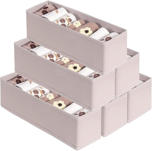 MURRI&MURRDI 6-Pack Foldable Fabric Sock Drawer Organizer, Small Dresser Drawer Organizer for Clothes, Storage Divider Bins for Clothing Underwear Bra Fits Nursery Closet, Gray