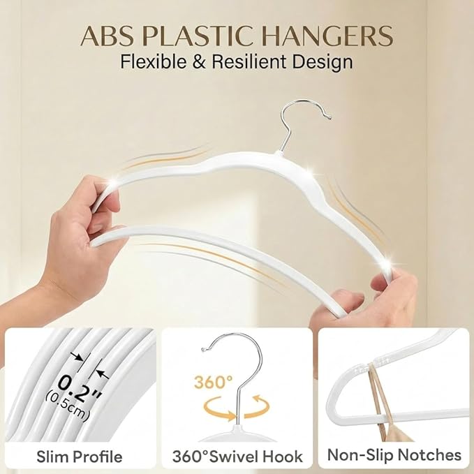 SMARTOR 100 Pack Non-Velvet Plastic Hangers for Clothes - Heavy Duty Coat Hanger - Space-Saving Clothes Hanger with Chrome Swivel Hook, Durable Non-Flocked - White