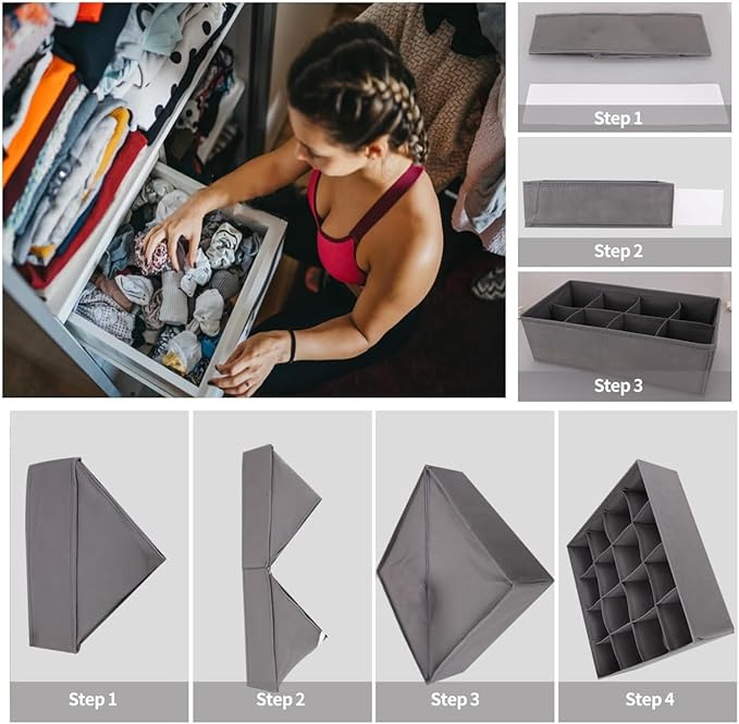 Lourome Underwear Organizer, 10 Set Foldable Fabric Underwear Drawer Organizer and Sock Organizer, Drawer Organizers for Clothing, Storage Bins for Underwear, Sock, Bra and Tie