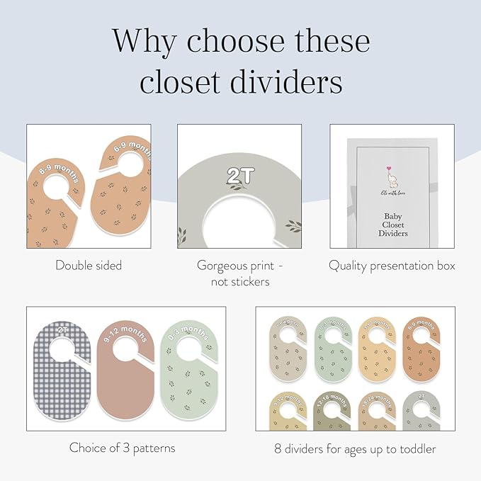 Eli with Love Baby Closet Dividers (Leaves) - Ideal Baby Clothes Dividers – Organize Nursery Closet Hangers by Size/Age