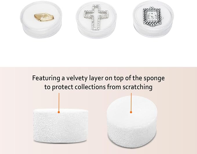 Ikee Design 24 Gem Showcase Stackable Jewelry Display Tray for Collectibles, Rock Storage Box Gemstones Bead Storage Jars, White Foam, White Tray, 14 7/8W x 8 3/8D x 1H in