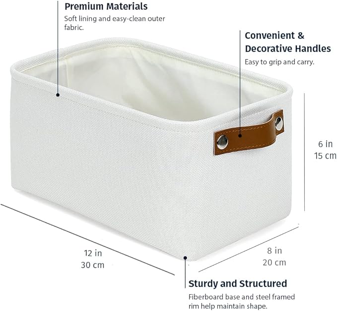 OrganiHaus Small Fabric Storage Baskets 6 Pack, 12x8in Cloth Storage Bins for Shelves, Small Baskets for Organizing Pantry Closet, Canvas Shelf Baskets, Off-White