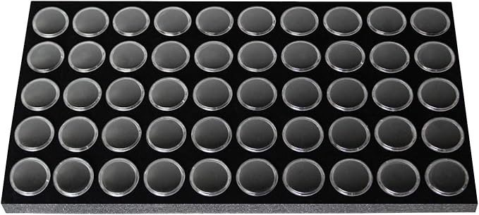 Ikee Design Jewelry Storage Tray Insert, 50 Gemstone Display Jars, Black Foam Liner, Home Organization, 14 1/4 x 7 3/4 x 3/4 in