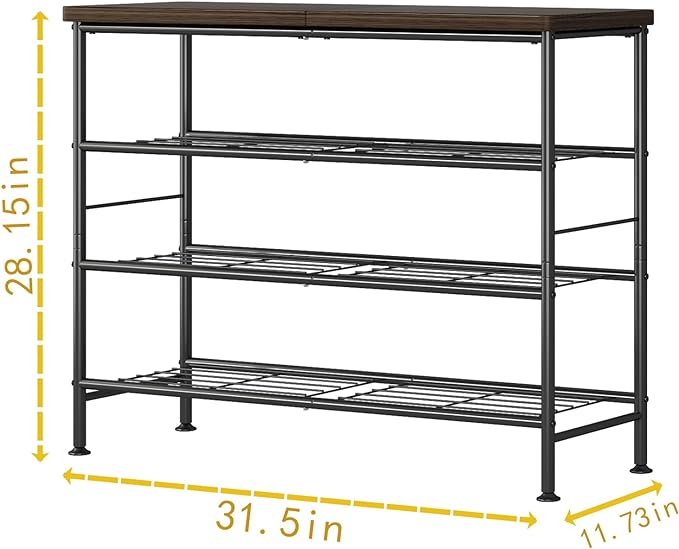 SUOERNUO Shoe Rack Organizer 4 Tier for Closet Entryway Free Standing Metal Storage Shoe Shelf with MDF Top Board，Black