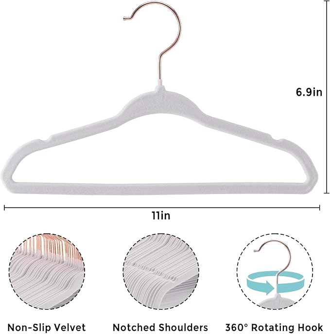 Tonswachic Baby Hangers Velvet - 11 Inch Baby Felt Hangers Non Slip for Toddler - Kids Hanger for Infant Clothes - 30 Pack with 10 Hanger Finger Clips, White