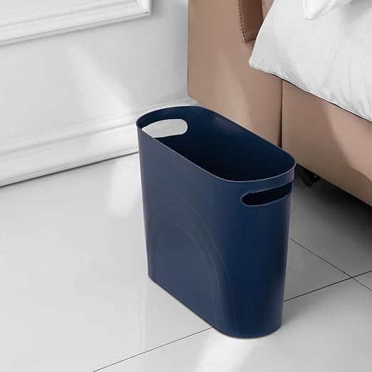 rejomiik Small Trash Can, 3.5 Gallon Slim Garbage Can Plastic Waste Basket with Handles Container Bin for Narrow Spaces Bathroom, Bedroom, Kitchen, Office at Home, 2 Pack Navy