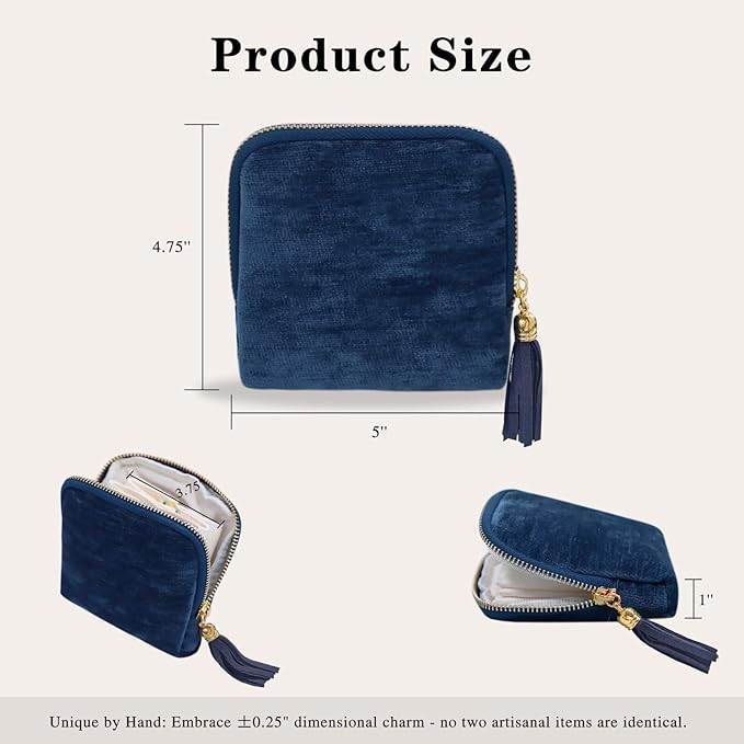 Stratalife Travel Jewelry Case Organizer for Women Wedding Gift Portable Jewelry Box with Small Pouches for Healing Crystal Bracelets, Necklace Bangles Storage Ring Holder, Blue Tassel