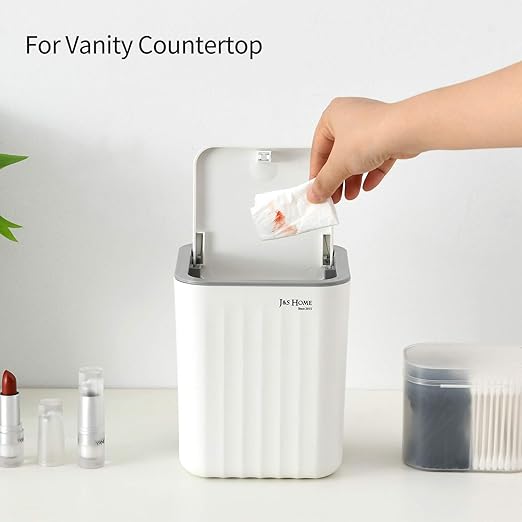 SUBEKYU 0.6 Gal Mini Desktop Trash Can with Lid, Small Square Countertop Garbage Bin, Plastic Tiny Tabletop Wastebasket for Office/Kitchen/Coffee Table, White