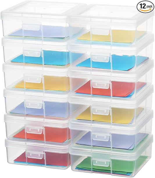 novelinks Plastic Clear Storage Containers for Organizing, Craft Storage Organizers and Stackable Storage Bins with Lids for Pencil Box, Bead, Cookie Cutter, Board Game (12 Pack Small)