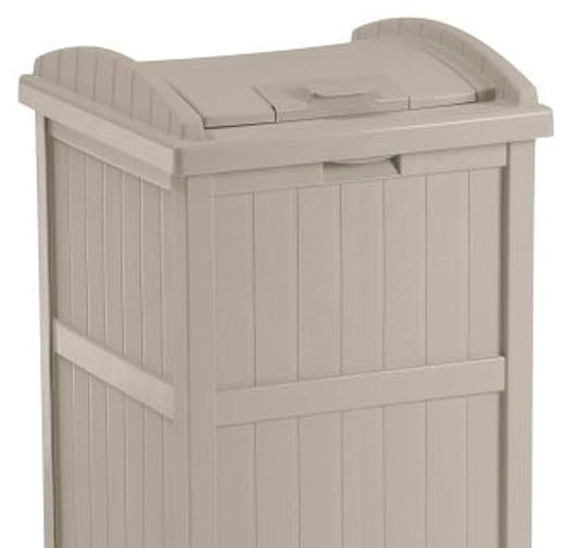 Suncast 6 Pack 15.75" x 16" x 31.6" Trash Hideaway 33 Gallon Resin Outdoor Commercial Garbage Container with Lid for Backyard, Deck, or Patio in Taupe