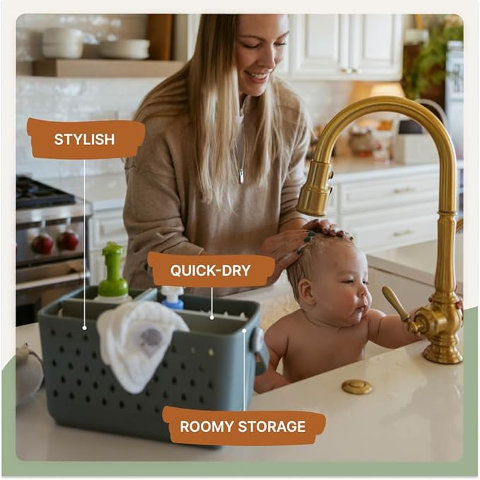 Parker Baby Bath Caddy | BPA Free & Food Grade Shower Caddy Organizer for Toys & Supplies | Quick-Dry, Sturdy & Perfect Size Shower Basket w/Handle in Neutral Colors
