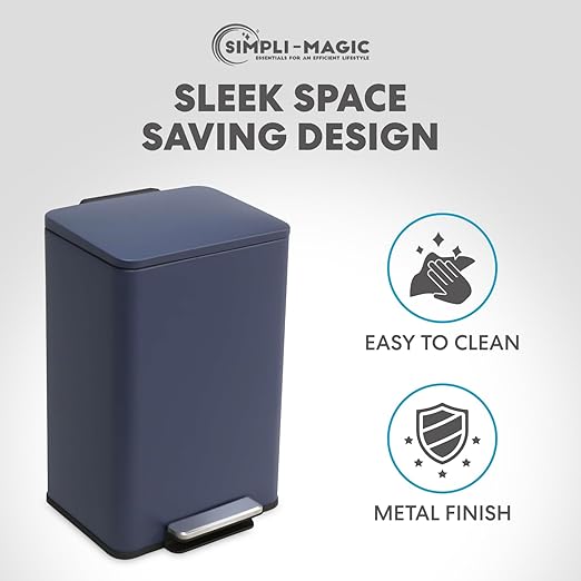 SIMPLI-Magic 50L / 13.2 Gallon Kitchen Trash Can - Soft-Close Lid, Hands-Free Step Pedal, Stainless Steel Garbage Can with Odor Filter, Smudge-Resistant Finish