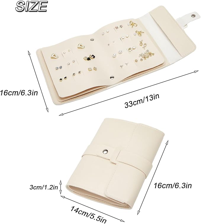 LAKE OF FIRE Earring Holder Organizer with Foldable Book Design Jewelry Book Organizer, Portable Pu Leather Travel Earring Case(Beige)