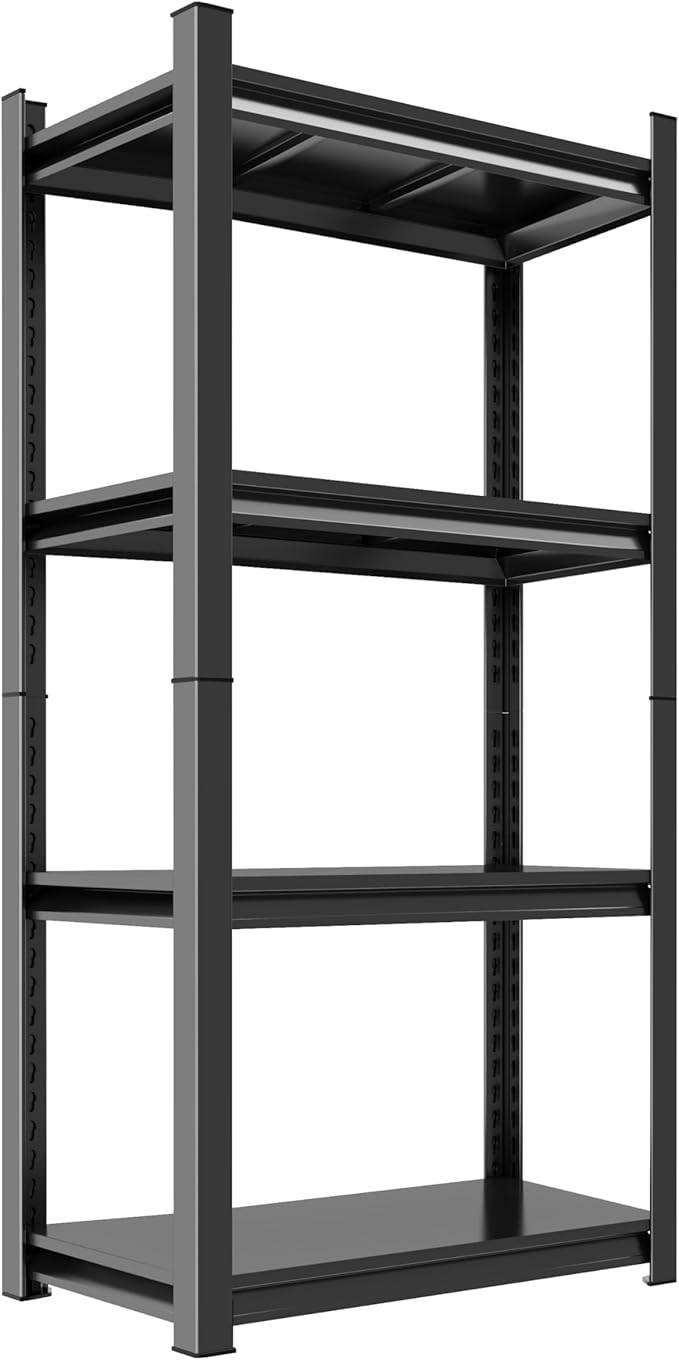 4-Tier Garage Shelving, 16''W*12''D*44''H Metal Storage Shelf ，2-in-1 Adjustable 3020 lbs Heavy Duty Unit Shelves, Upgraded Reinforced Double-Layer Columns for Basement Kitchen Pantry Rack
