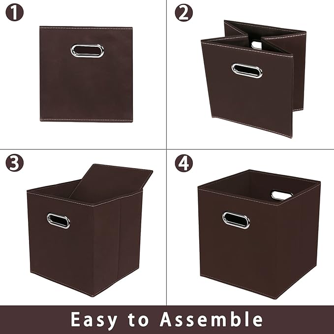 Fabric storage bins Cubes, Fabric Cube Organizer with Handle, Foldable Cube Bins for Cloth or Accessary Storage, 11x11x11, Set of 6, (Coffee)