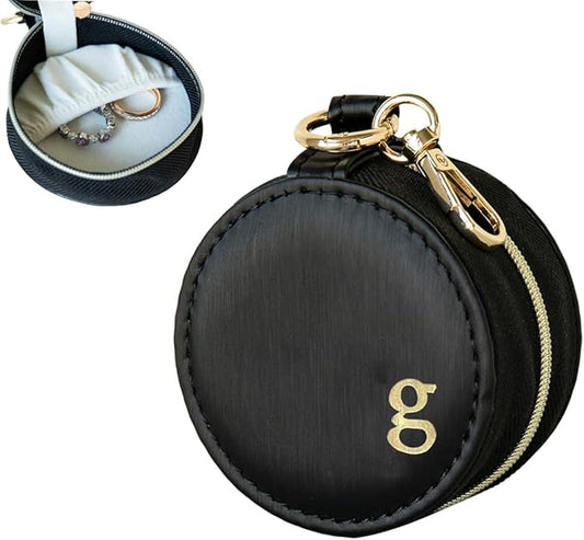 COLLECTIVE HOME - Monogrammed Letter Jewelry Case, Portable Travel Ring Holder Box with Keychain, Personalized Initial Organizer for Earrings Necklaces, Gift for Her (Black-g)