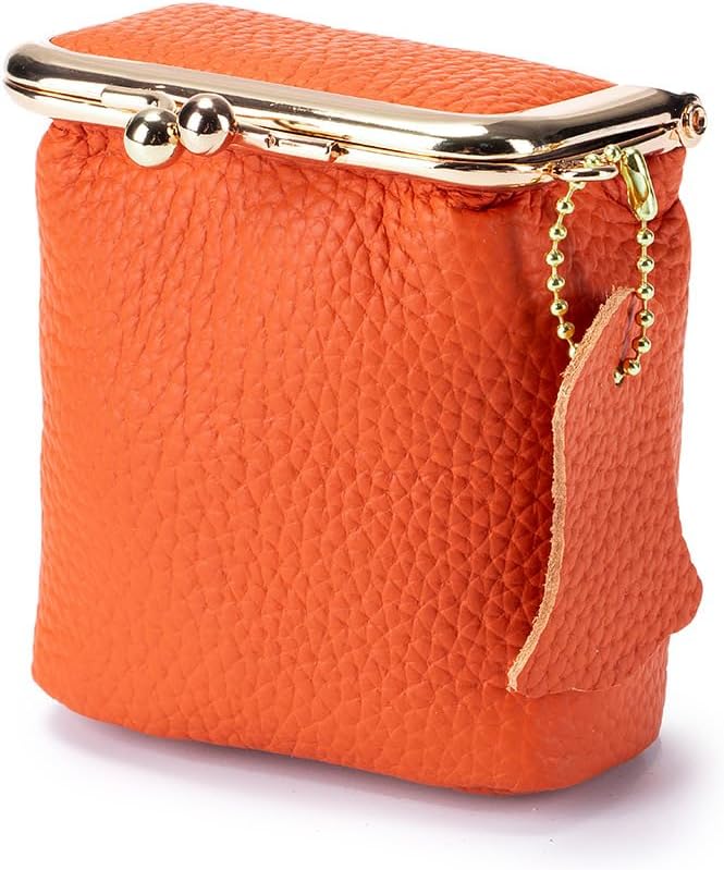 Genuine Leather Mini Jewelry Box & Vintage Wallet for Women - Compact Travel Coin Purse, Lipstick Storage Organizer, Retro Leather Clutch Case (Orange)