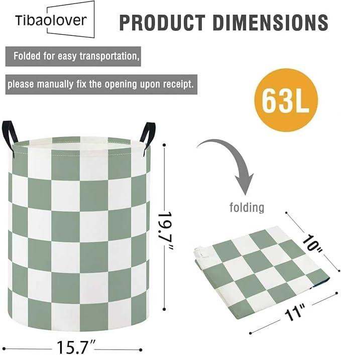 Baby Laundry Basket Baby Nursery Hamper Kids Laundry Basket Toy Storage Bin for Boys Room Decor Gift Baskets for Bedroom Bathroom(Green Checkered)