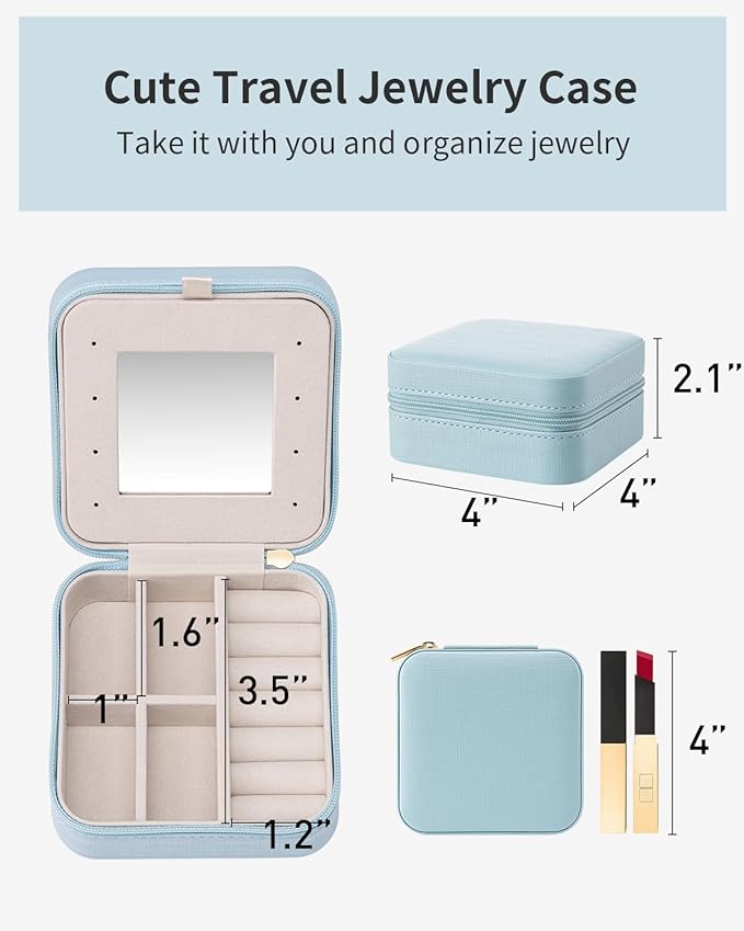 VLANDO Travel Jewelry Box, Small Jewelry Travel Organizer Case for Girls Women - Blue Mirror*6 pack