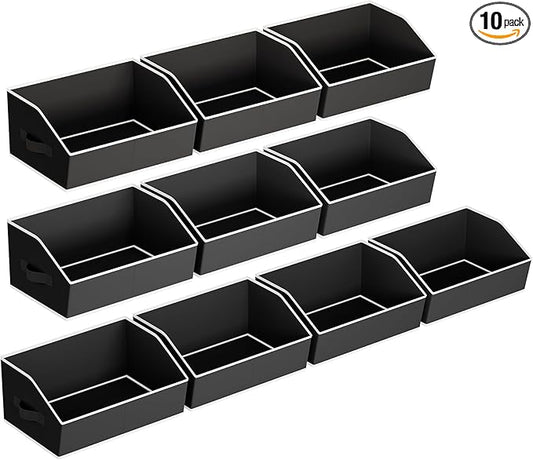 Homsorout Clothes Organizers and Storage - Fabric Cube Bins with Handles, Storage Baskets for Shelves, Trapezoid Collapsible Boxes for Home, Dorm, Office, 10 Pack, Black