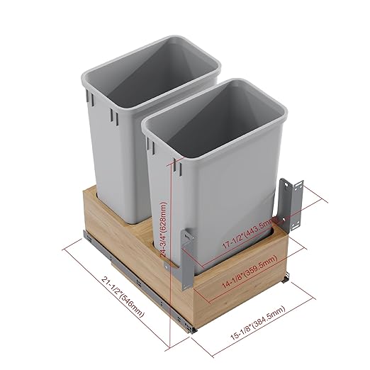 Dowell Double 50Qt Undermount Trash Pull-Out Waste Container with Full Extension Soft-Close Slides, Bottom Mounted, Face Frame/Frameless Min. Cabinet Opening: 15-1/2 Inch Wide-4008 0218 50