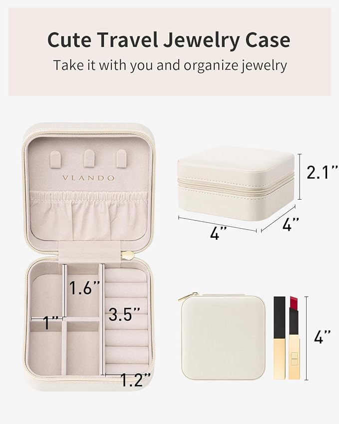 VLANDO Wedding Bridesmaid Gifts - Mothers Day Gifts - Small Jewelry Travel Organizer, Travel Jewelry Case for Ring, Earring, Necklace, Bracelet - Milky White