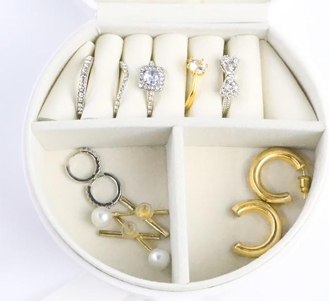 Travel Jewelry Case, Elegant Half-Moon Design with Golden Accents, Detachable Handle, White Personalized Accessory Organizer, Fashion-Forward Gift for Women and Teens(G)