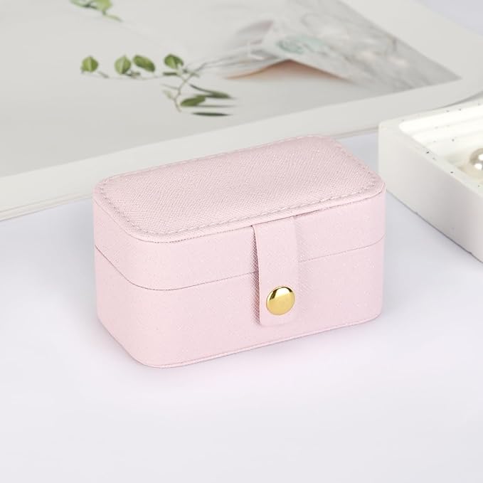 KUKUVR Small Travel Jewelry Box, Mini Jewelry Holder for Multiple Rings Necklace Earrings Lipstick, Portable Jewelry Storage Organizer Case with Removable Ring Slot (PINK)