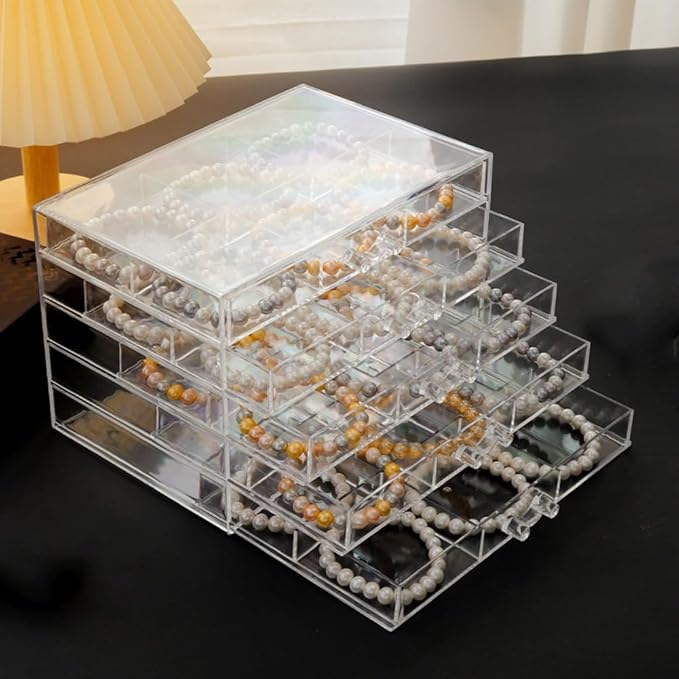 YUFONG Earring Storage Box Organizer 5 Drawers Jewelry Organizer Acrylic Jewelry Storage Box Holder Compartment Transparent Display Storage Case Gift for Women Girls (30 Girds)