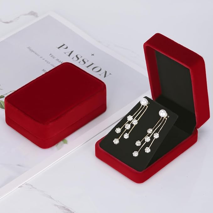 LETURE 2 Pieces Velvet Jewelry Gift Boxes for Necklace Pendant Earring Bracelet, Small Jewelry Storage Display Case for Christmas Wedding Engagement Birthday Anniversary (Red)