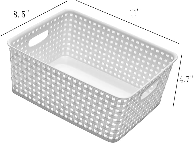 Eslite Plastic Storage Baskets for Organizing,11"X8.5"X4.7",Pack of 4 (White)