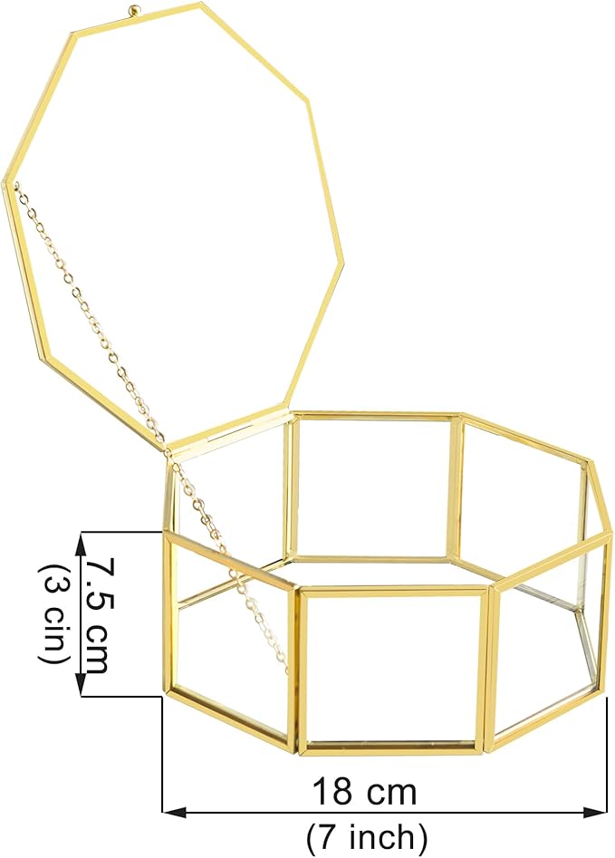 Glass Vintage Jewelry Box, Geometric Jewelry Display Organizer Box Vanity Lidded Box Home Decor Accent Decorative Box for Storage Trinket Rings Bracelet