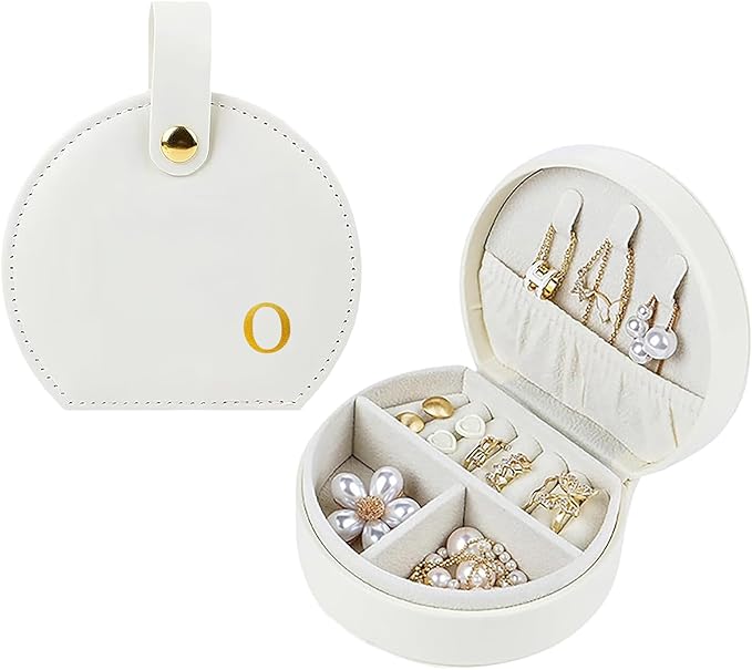 Travel Jewelry Case,Personalized Jewelry Box,Elegant Half-Moon Design with Personalized Golden Initial Case,Personalized Gifts for Women,Jewelry organizer;Personalized Gifts for Women or Friends(O)
