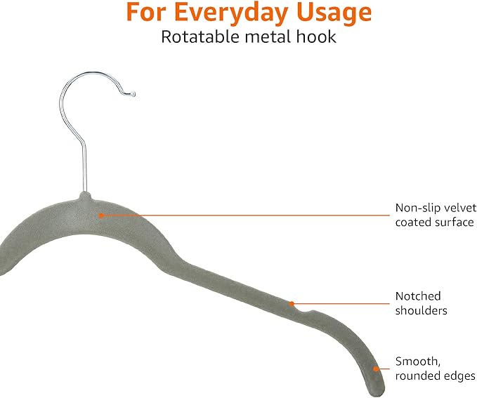 Amazon Basics Space Saving Slim Velvet Non-Slip Clothes Hangers for Closet Organization, Gray/Silver, 30-Pack