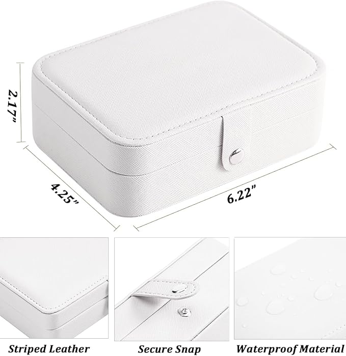 QBestry All-in-One Travel Jewelry Organizer for Women White | Small Jewelry Box with 68 Earring Holes | Compact Portable Jewelry Case for Earrings, Rings, Necklaces | Perfect Gifts for Mom Wife Girls